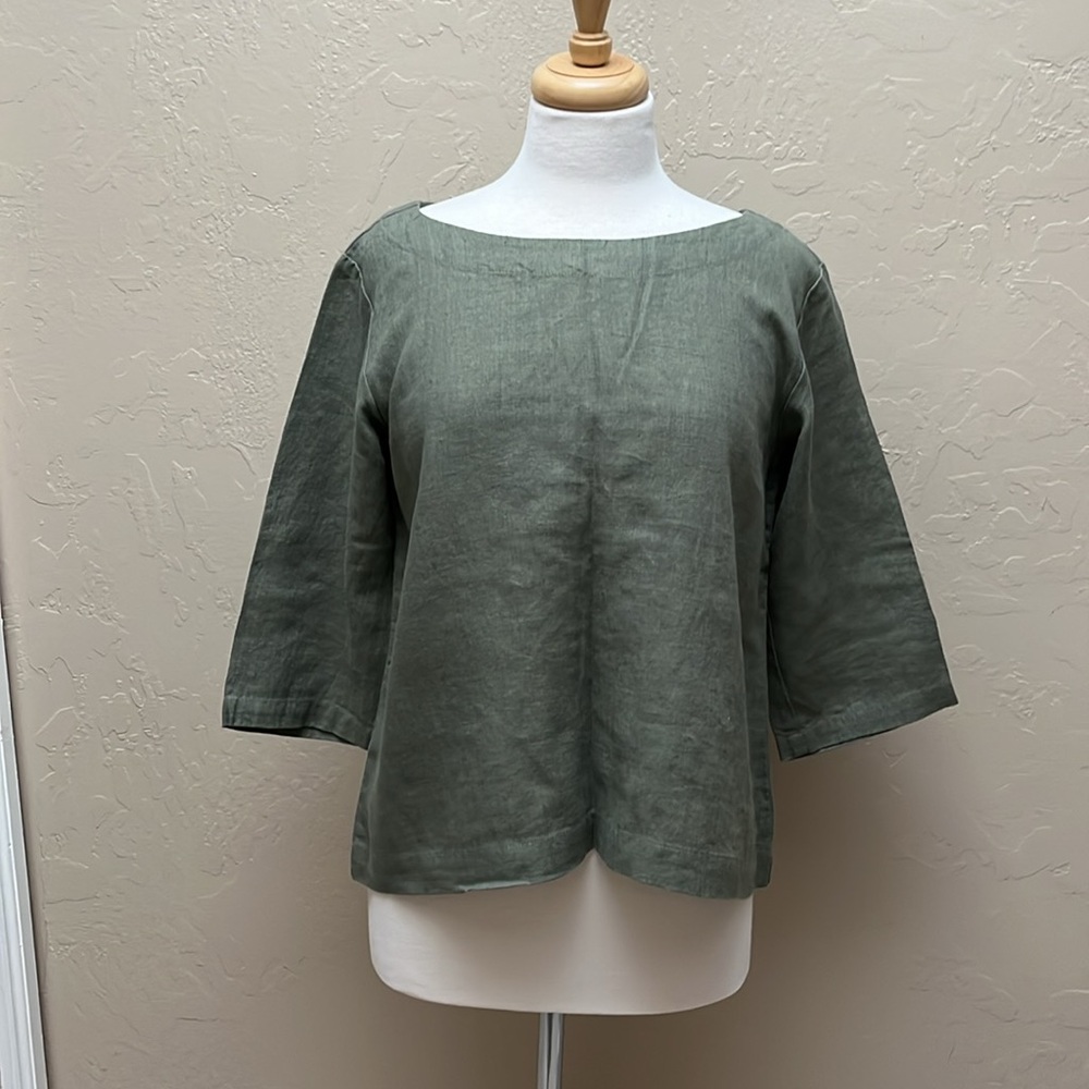 notPERFECTLINEN January Top in Forest Green Linen, S/M
